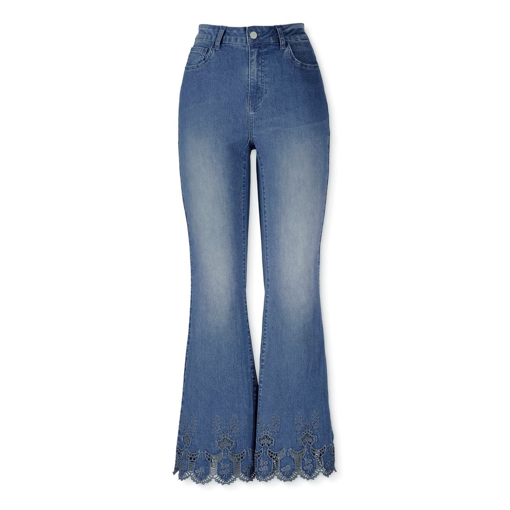 The Pyramid Collection Blue Flare Jeans with Lace Detail